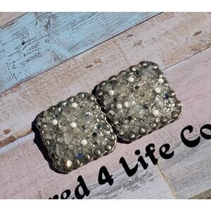 Gemstone bling antiqued wedding conchos, ,horse tack, wedding tack square concho